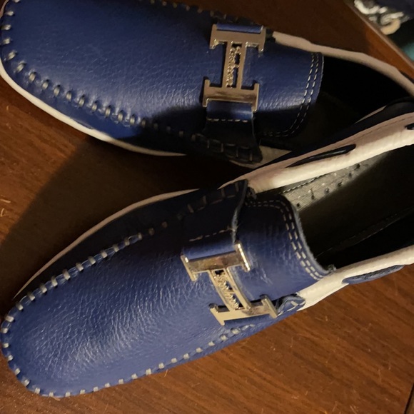 100% leather shoes for men size 8 color white blue main image 5